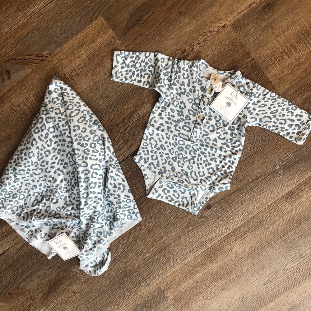 Kate Quinn Blue Cheetah Henley Bodysuit & Swaddle